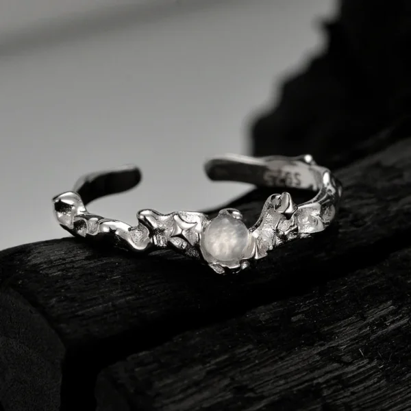 MLKENLY S925 sterling silver Irregular textured ring with a female opening agate ring