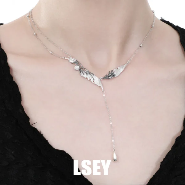 MLKENLY S925 sterling silver Angel Wings Pendant Necklace Ladies Fashion Exquisite Collarbone Necklace Delicate Wedding Jewelry