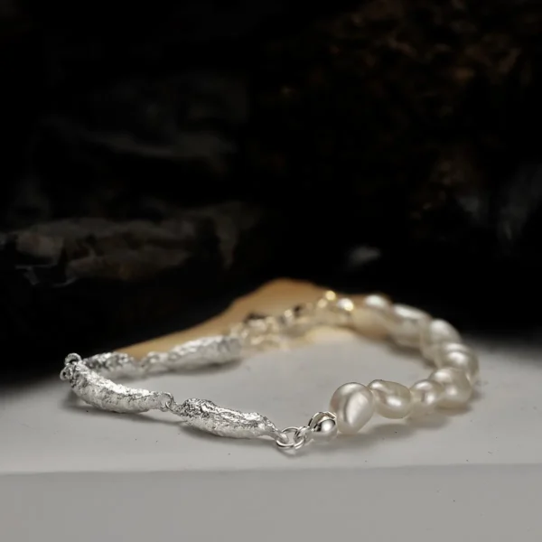 MLKENLY French luxury baroque necklace pearl women's S925 sterling silver texture cross chain for Women Girls Ladies cool punk