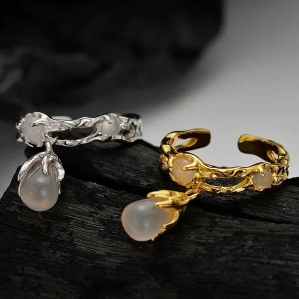 MLKENLY S925 sterling silver Waterdrop agate ring for women, with a lively and fashionable opening, index finger ring