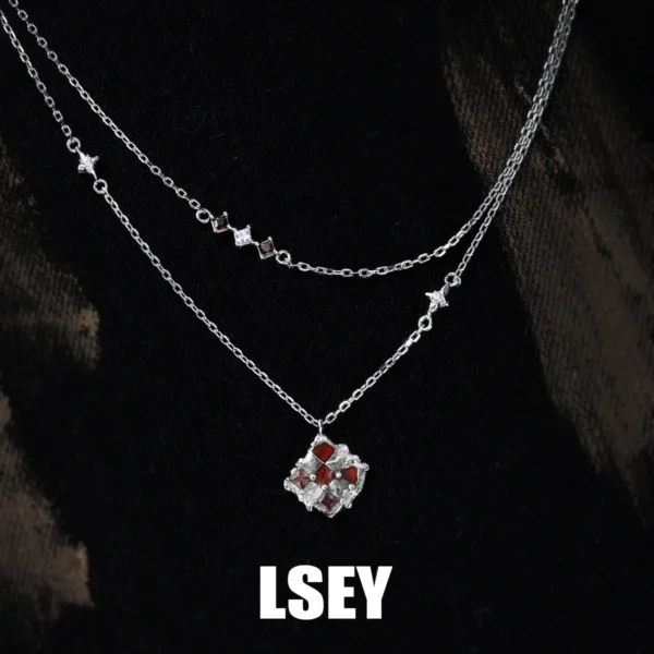 MLKENLY S925 Sterling Silver Mosaic double-layer necklace Charm Choker For Women 2025 Lucky Jewelry Gifts