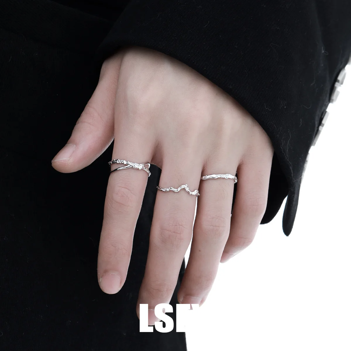 MLKENLY S925 sterling silver Wholesale of versatile textured open rings and silver jewelry - Image 2