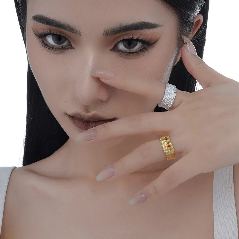 MLKENLY Small niche design S925 sterling silver flowing ring for women with ins style opening texture index finger ring - Image 4