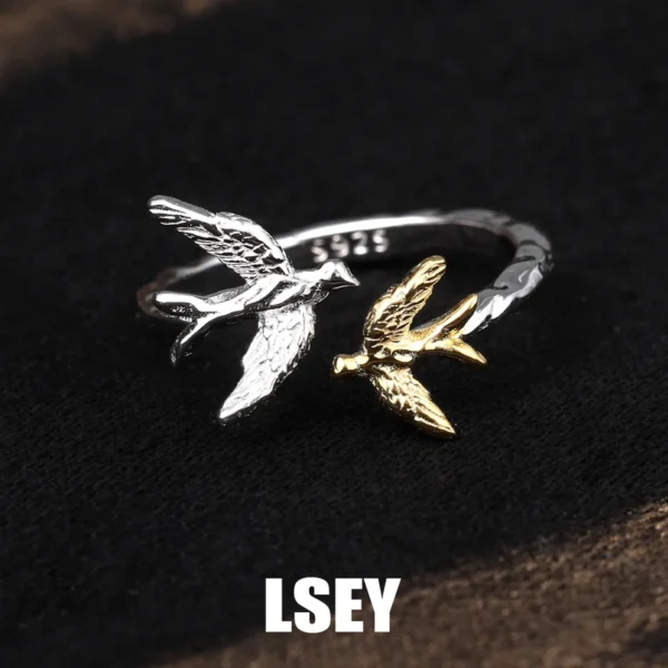 MLKENLY S925 sterling silver Birds, niche personality, Ins, cool style, high-end feel, minimalist and versatile open ring