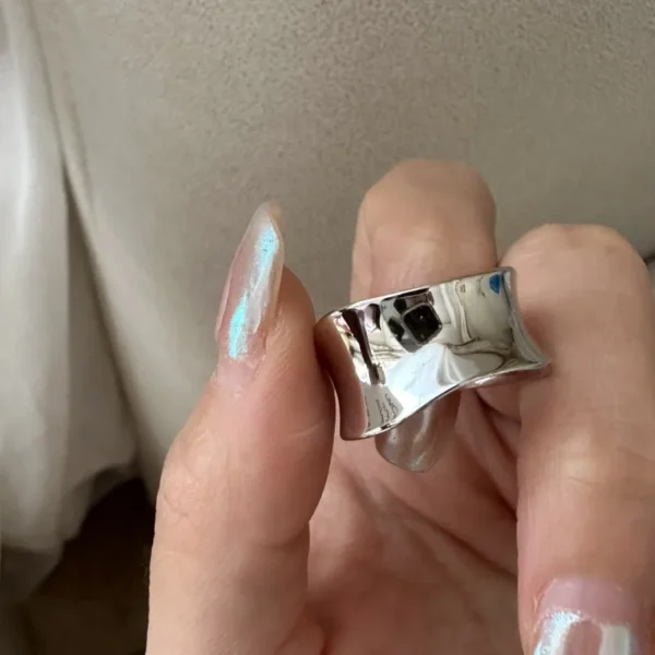 S925 sterling silver niche design sense arc texture white gold ring simple texture style ring wholesale