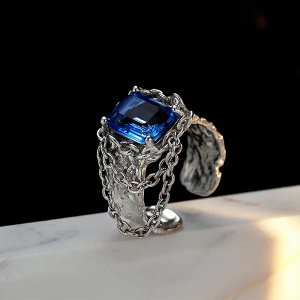 MLKENLY luxury niche S925 sterling silver inlaid tourmaline ring for women with ins opening texture chain index finger ring