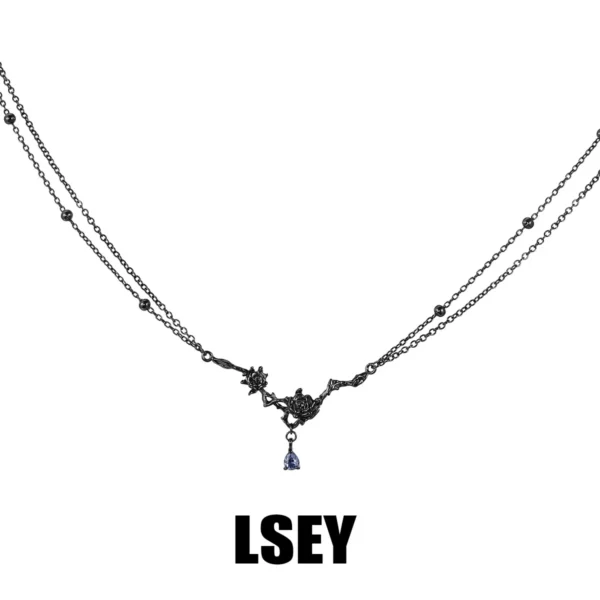 MLKENLY S925 Sterling Silver Black Rose Necklace Women Retro Old Winding Snake Pendants Collarbone Chain Fine Jewelry