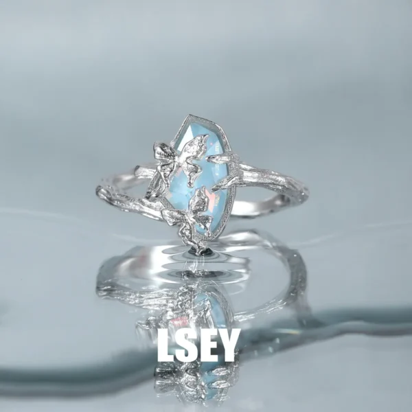 MLKENLY S925 sterling silver Butterfly Branch Water Pattern Stone Ring Cold Wind Ring Women's Silver Jewelry Wholesale