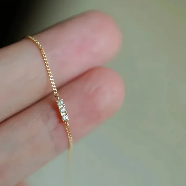 CHOZON S925 Silver 14K Gold Plated Single Line Bracelet Three Diamond Wholesale Dainty Jewelry for Women