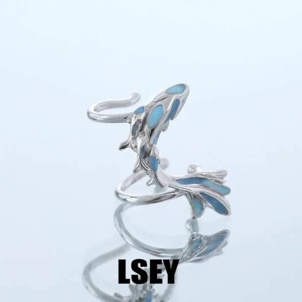 MLKENLY S925 sterling silver Koi Drip Glue Fish Clip Earring Star Pendant Earcuff Catilage Fine Jewelry Gifts