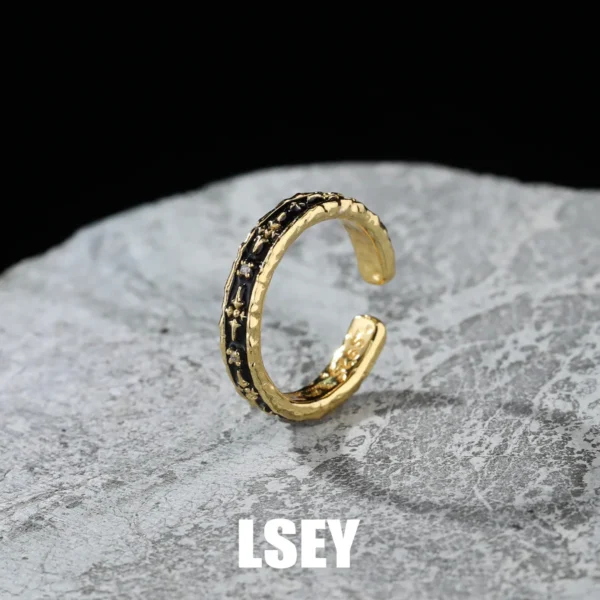 MLKENLY S925 sterling silver Black Gold Star Ring Vintage Punk Temperament Open Irregular Star Ring for Birthday