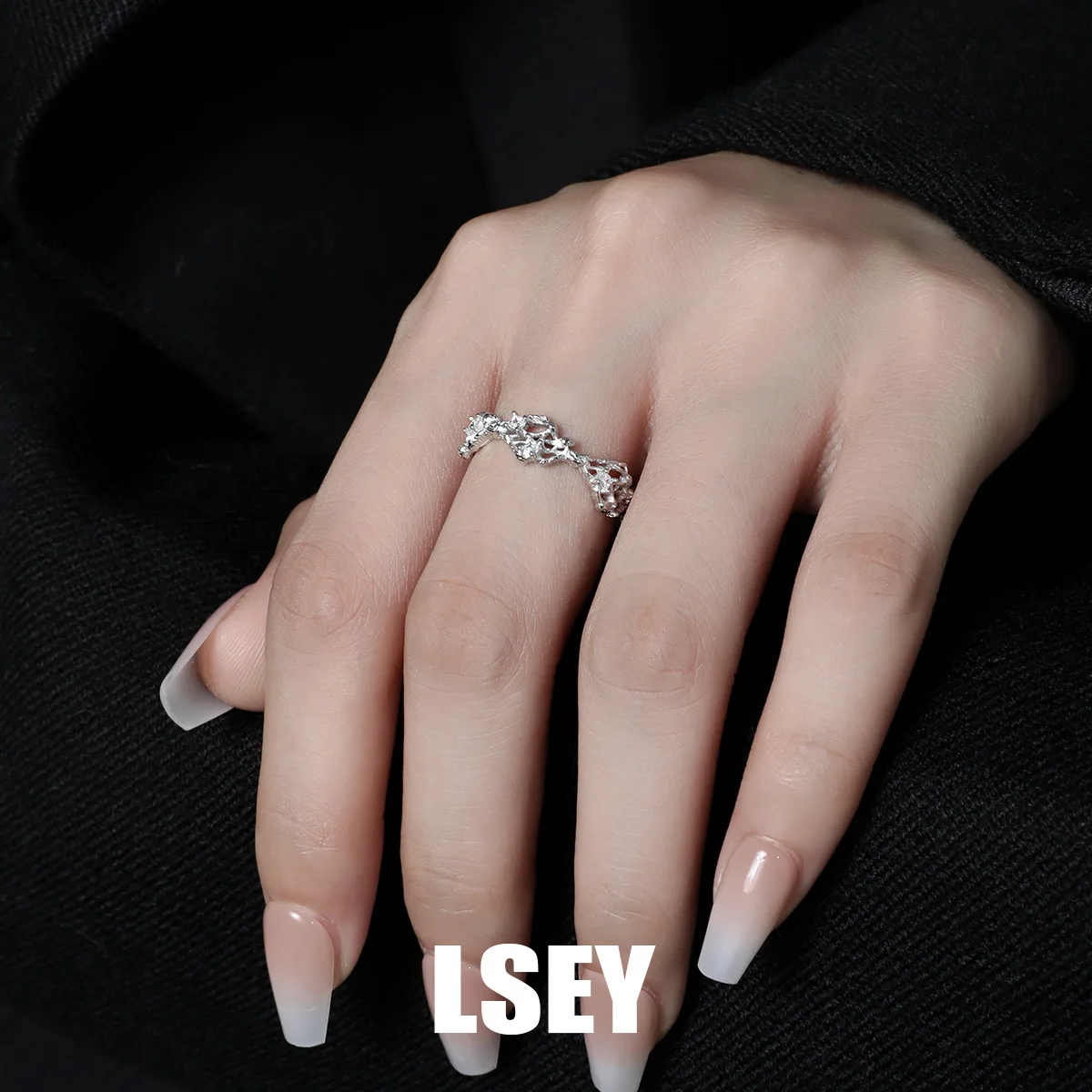 MLKENLY S925 sterling silver Weaving hollow ring?Japanese Original Single Hollow Ring Retro Simple Ring - Image 2