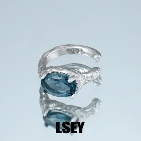 MLKENLY S925 Sterling Silver Blue CZ Ear Cuff No Piercing Earring Punk Unique Geometric Ear Clip for Women Cool Jewelry Gift