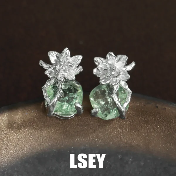 Jasmine green zirconium earrings S925 pure silver niche versatile earrings silver jewelry wholesale