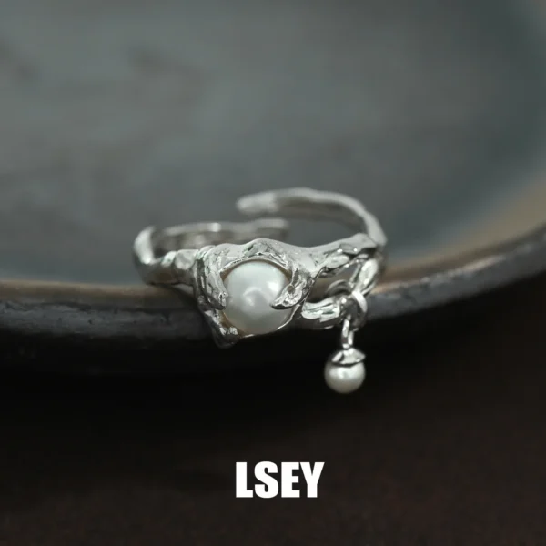 MLKENLY S925 sterling silver Liquid Pearl Ring Cold Wind Open Ring Women Girl Summer Beach Vacation Jewelry Finger Ring
