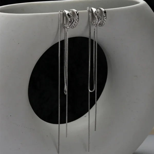 Micro fringed ear bone clip female minority design S925 sterling silver double-layer chain ear clip without ear hole senior cuff