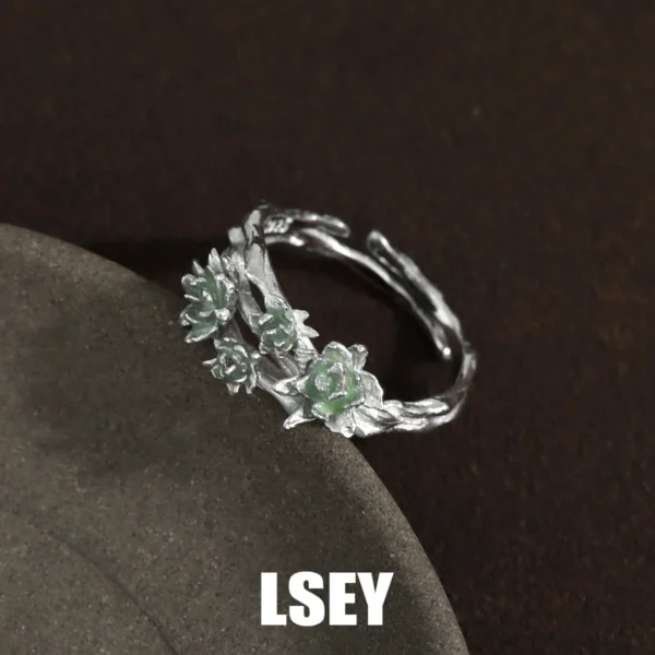 MLKENLY S925 sterling silver Jasmine Branch Ring Fashionable and Retro Women's Holiday Party Gift Accessories