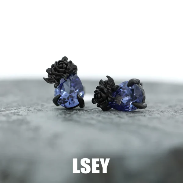 Minimalist S925 Sterling Silver Black Rose Earrings for Women Punk Retro Heart-shaped Hanging Earrings Party Jewelry