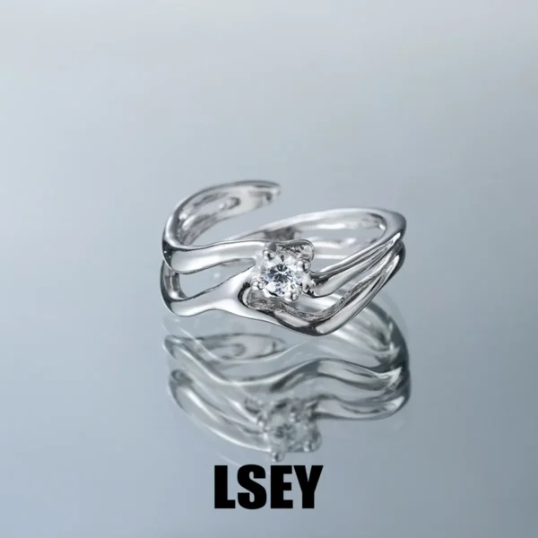 MLKENLY S925 sterling silver Irregular zircon inlaid ring Gorgeous Finger Accessories with Shiny CZ Warming Party Jewelry
