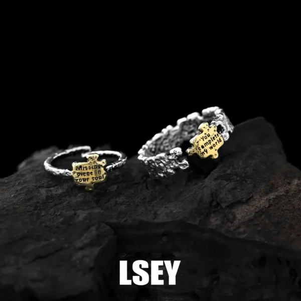 MLKENLY S925 sterling silver Promise Ring for Her Him Projection Couple Ring Adjustable I Love You Engagement Wedding Ring