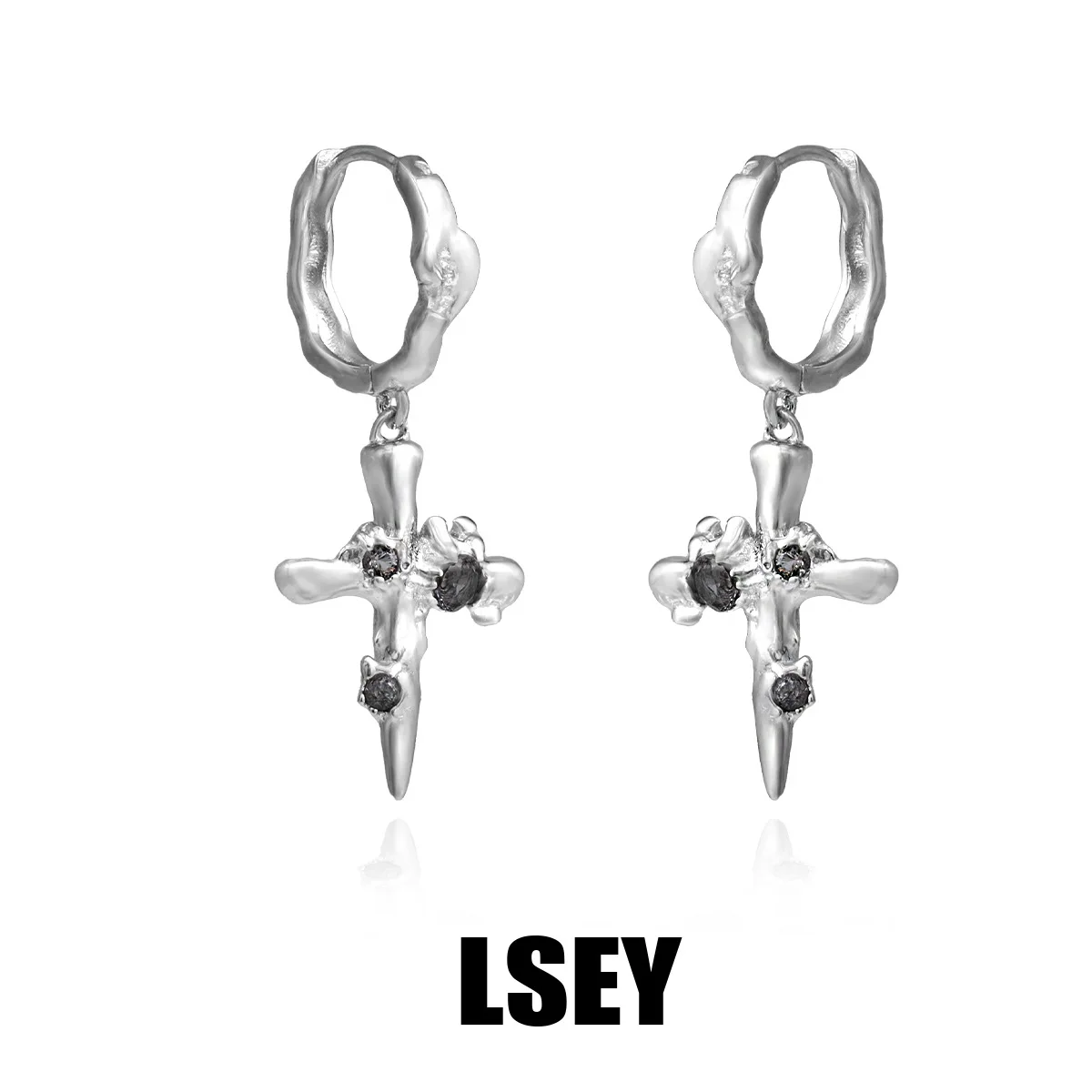 MLKENLY S925 sterling silver Ins high-end temperament versatile liquid cross hoop earrings - Image 3
