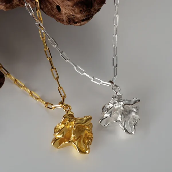 MLKENLY S925 Sterling silver Minimalist and niche heavy industry Tinfoil?Pendant Necklaces For Women Antique Clavicle Necklace