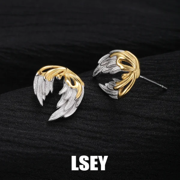 Minimalist S925 Sterling Silver Vintage Angel's Wing Stud Earrings For Women Couples Party Fine Jewelry Gift Cool Punk