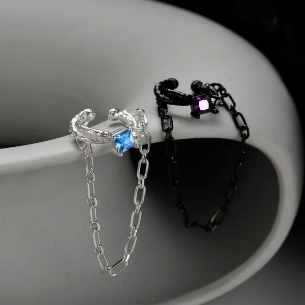 MLKENLY S925 sterling silver Texture Chain Ear Clip for Female Ins Wind No Earhole Inlaid Diamond Ear Cuff