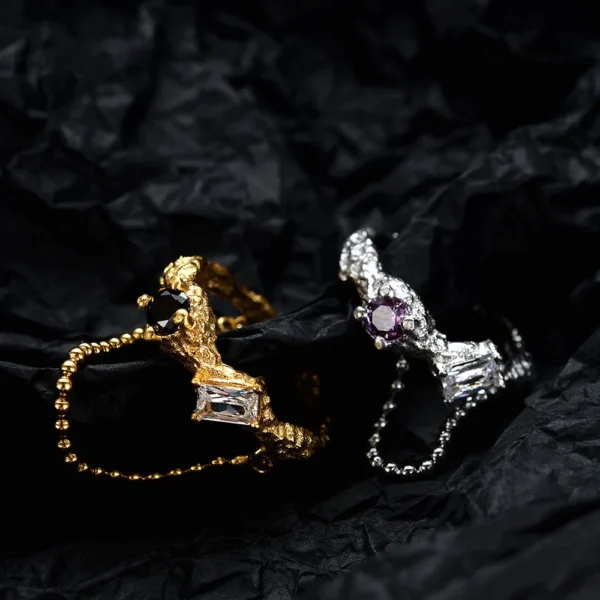 MLKENLY S925 sterling silver diamond studded textured chain luxury ring