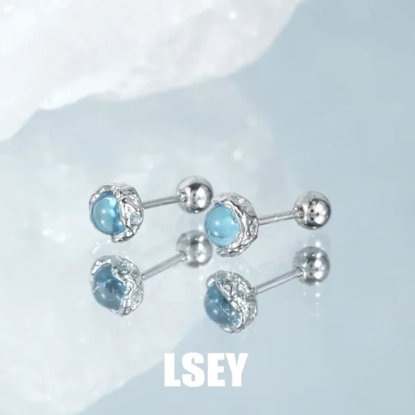 Minimalist S925 Sterling Silver Wholesale of Blue Stone Texture Earnail Cold Wind Threaded Earnail Silver Jewelry