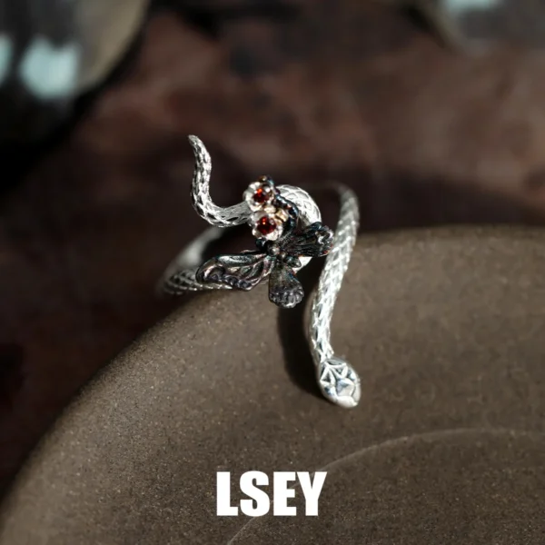 MLKENLY S925 sterling silver Dark Butterfly Rose Open Ring Adjustable Snake Animal Finger Fine Jewelry Gifts