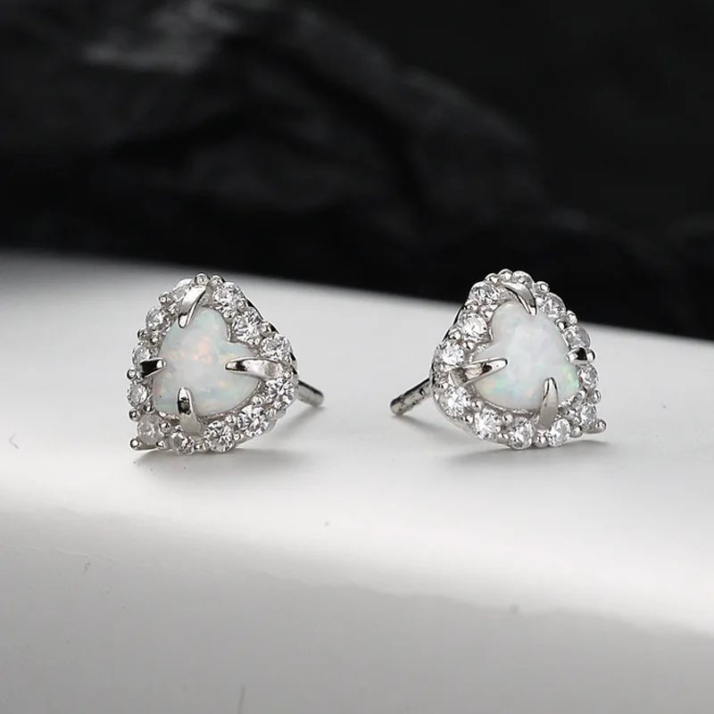 Minimalist S925 Sterling Silver CZ heart-shaped earrings for women small and colorful Opal earrings earrings accessories - Image 4