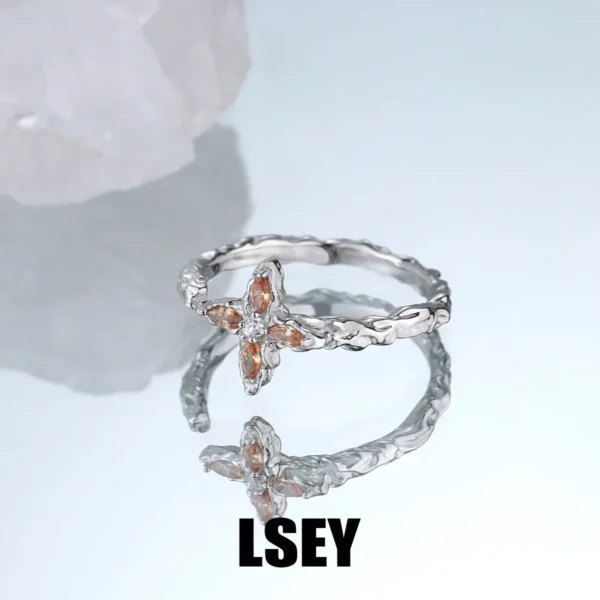 MLKENLY S925 sterling silver ?CZ Crystal Clover Rings For Women Opening Couple Ring Aesthetic Wedding Christmas Jewelry Gift