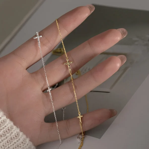 CHOZON 999 Solid Silver Mini Cross Bracelet Wholesale Dainty Jewelry Gift for Women