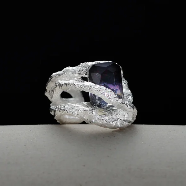 MLKENLY S925 sterling silver Gradient tourmaline ear clip for women without ear holes irregular winding hollow ear cuff