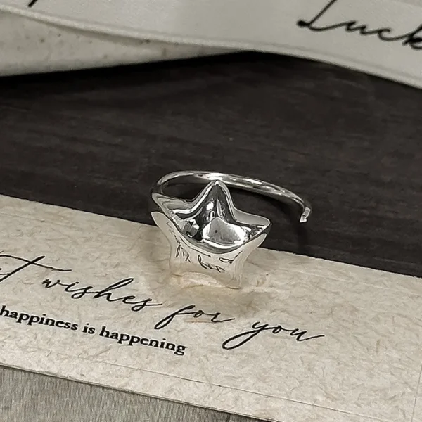 S925 Sterling Silver Star Simple Open Ring Female Niche Design Sense Korean Cold Wind Personalized Index Finger Ring Accessories