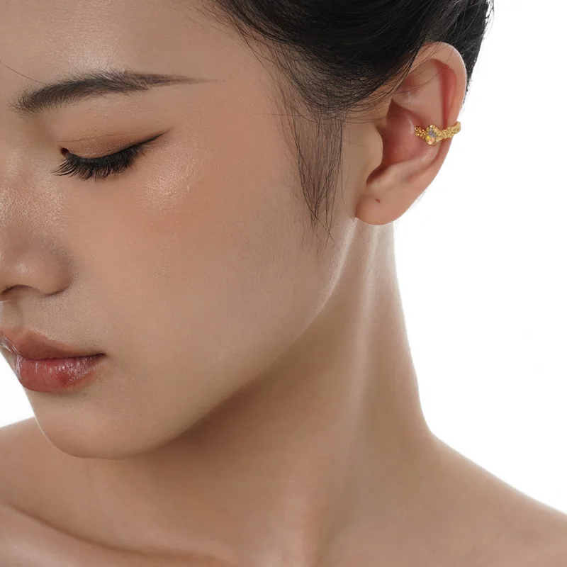 MLKENLY 1PC Opal 100% S925 Sterling Silver Ear Clip without Pierced Double-Layer Hollow Irregular Earcuff Pendientes Plata 925 - Image 3