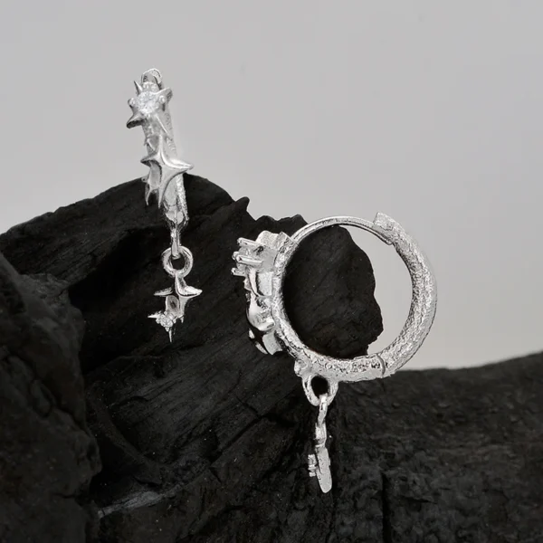 1 pcs S925 Sterling Silver ?Starry Earrings with Women's Short Hoop Earrings and Matte Texture