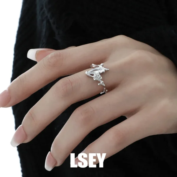 100% S925 Sterling Silver Rose Water Drop Diamond Ring Pure Silver Original Design Zircon Open Ring Wholesale