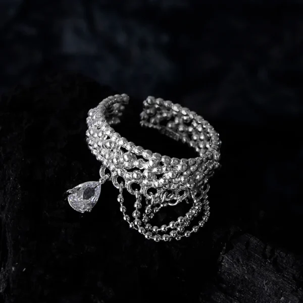 MLKENLY S925 sterling silver Hollow Bean Chain Ring for Women with Ins Style Opening and CZ Inlaid Finger Ring