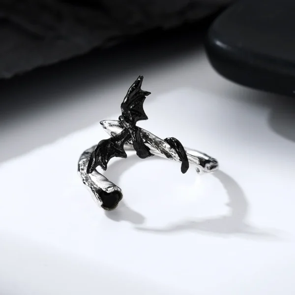 MLKENLY S925 sterling silver Gun Black Two Color Original Design Series Bat Niche Dark Subculture Ring Woman