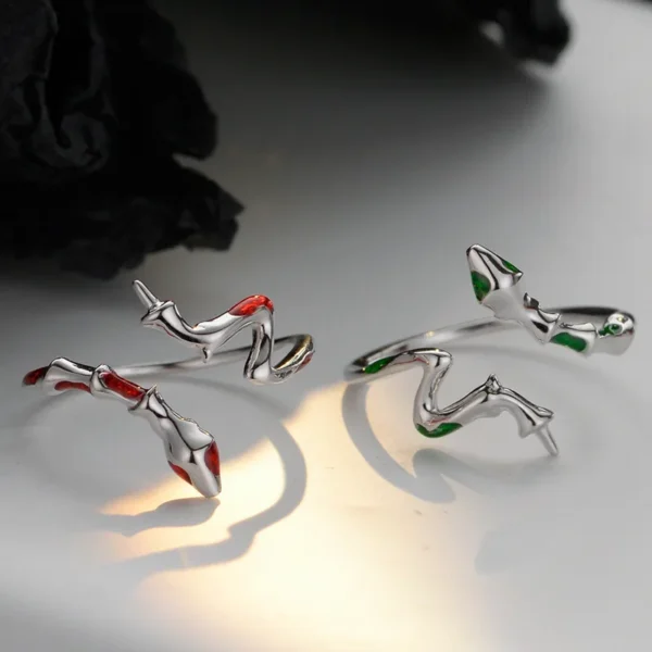MLKENLY Small niche designer S925 sterling silver bamboo snake ring for women with sweet and cool style and colorful snake ring
