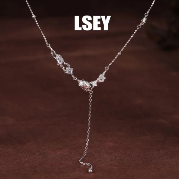 MLKENLY S925 Sterling Silver Fake gemstone liquid necklace for Women, Summer Beach Boho Coastal Hypoallergenic Jewelry Gift