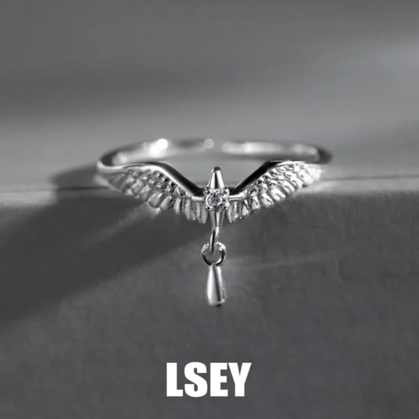MLKENLY S925 sterling silver Original Angel Tears Wings Ring Open Ring Women Chic Korean Fashion Waterproof Finger Jewelry