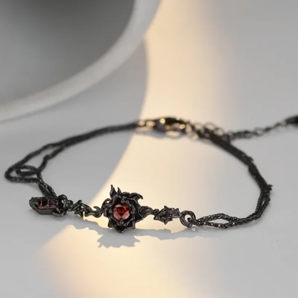 MLKENLY Exclusive design S925 sterling silver black rose fashionable and versatile flower bracelet