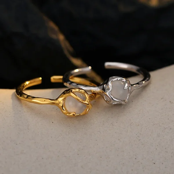 MLKENLY S925 Sterling Silver Stone Rings Classic Natural Agate Open Adjustable Index Finger Fashion Fine Jewelry