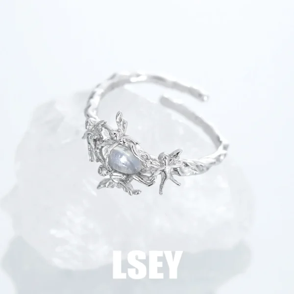 MLKENLY S925 sterling silver Opal Elves Surrounding Ring, Cold Wind Open Adjustable Finger Fine Jewelry Gifts