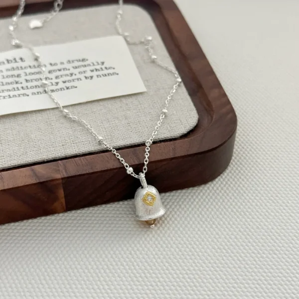 CHOZON S925 Solid Silver Bell Pendant Necklace Korean Vintage Wholesale Dainty Layering Jewelry for Women