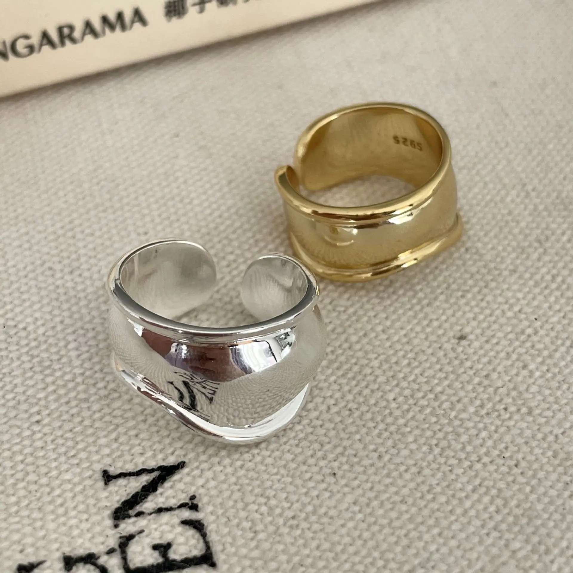 925 Sterling Silver Geometric Minimalist Ring Female Ins Online Celebrity Wide-faced European Designers with The Same Irregular - 图片 3