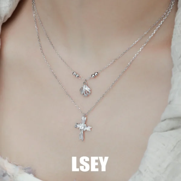 MLKENLY S925 sterling silver Ins Cool Style High End Minimalist Versatile Fish Tail Cross Necklace for Women